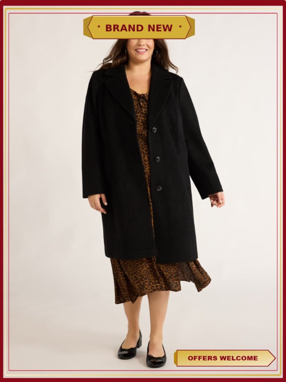 Faux Wool Boyfriend Coat Button Front Water Resistant Long